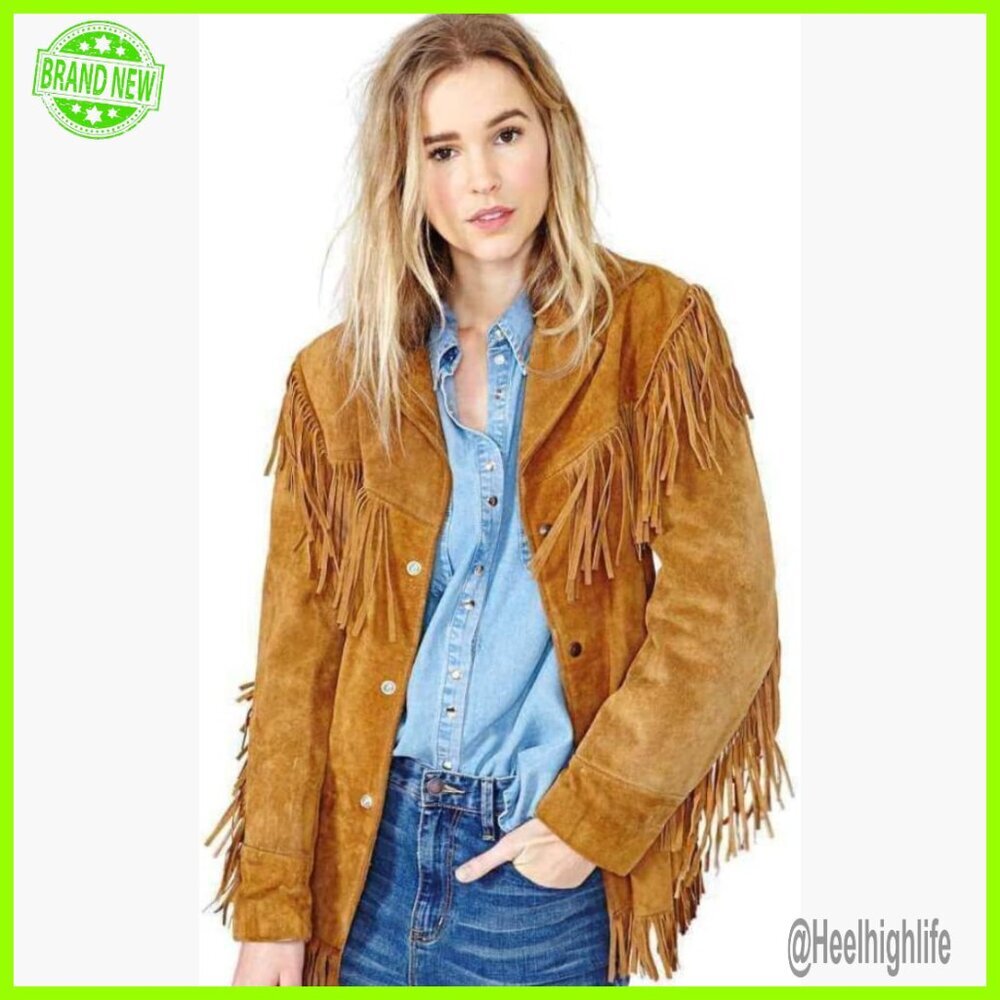 Genuine Suede Leather Fringe Jacket Women Western Cowgirl Style